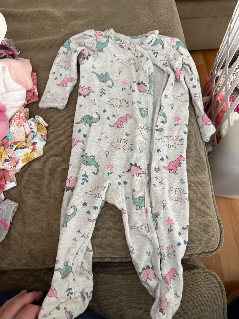 Carter's Gray Footed Pajamas with Pink and Mint Dinosaur Print